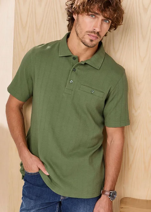 Cotton Traders Green Basil Signature Short Sleeve Textured Polo Shirt - 5XL Image 1