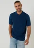 Threadbare Blue Diamond Cable Knit Quarter Zip Polo - M Image 1