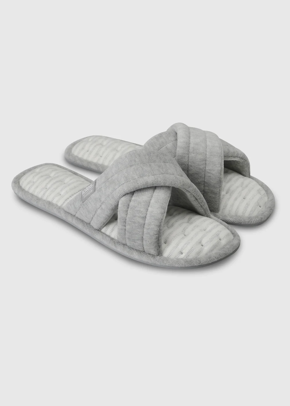 Totes Isotoner Grey Marl Cross Strap Slippers - 4 Image 2