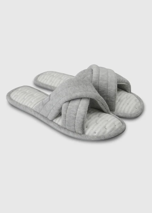 Totes Isotoner Grey Marl Cross Strap Slippers - 4 Image 2