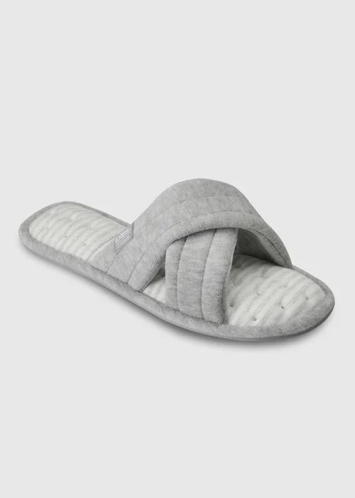 Totes Isotoner Grey Marl Cross Strap Slippers - 4 Image 3