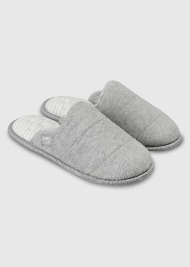 Toes Isotoner Grey Marl Quilted Mule Slippers