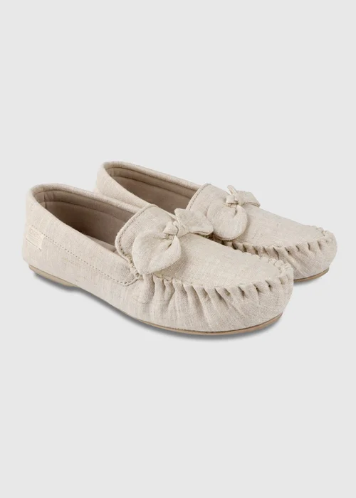 Totes Isotoner Stone Linen Bow Moccasin Slippers - 5 Image 2