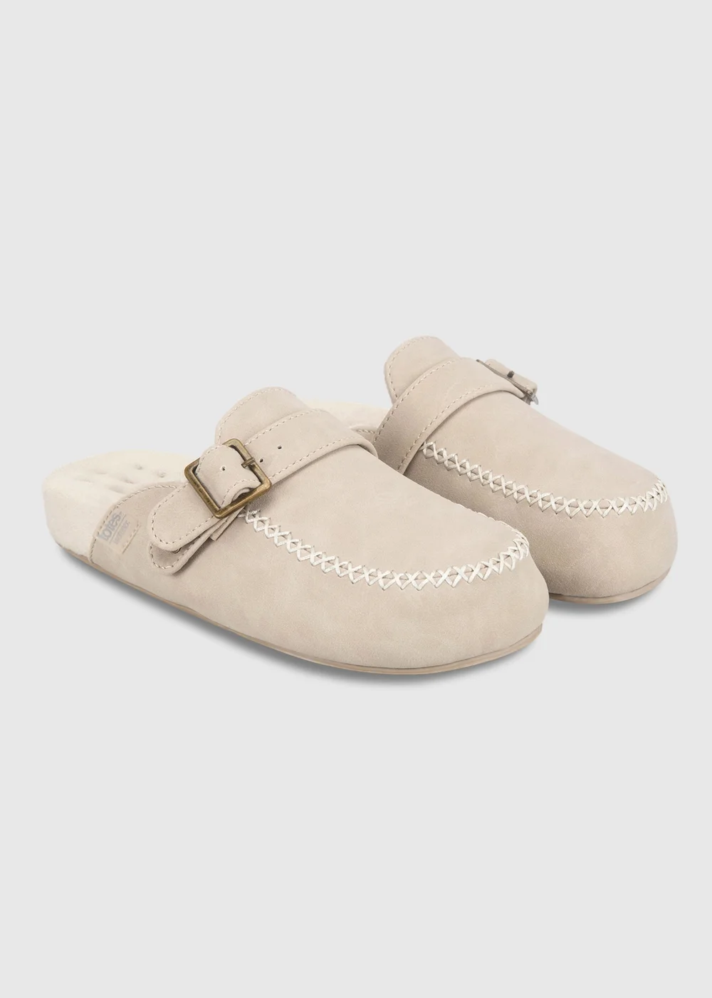 Totes Isotoner Stone Suedette Open Back Moccasin Slippers - Size 5 Image 2