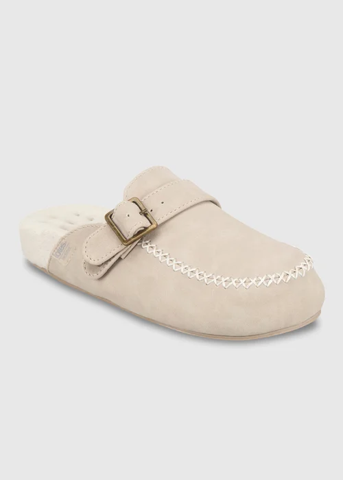 Totes Isotoner Stone Suedette Open Back Moccasin Slippers - Size 5 Image 3