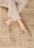Totes Isotoner Stone Suedette Open Back Moccasin Slippers - Size 5 Image 1