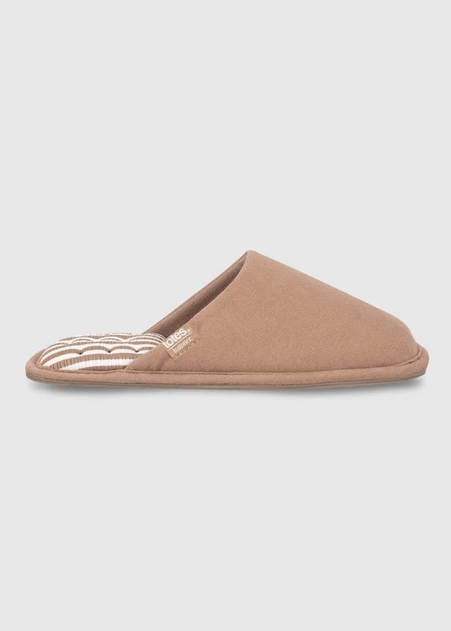 Totes Isotoner Mink Brown Square Toe Stripe Mule Slippers