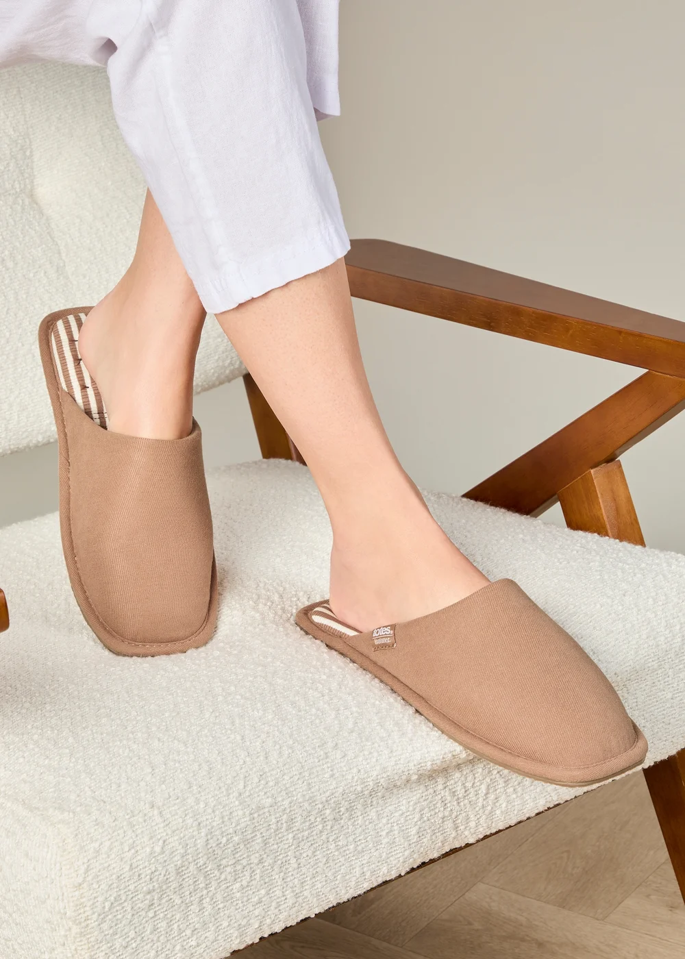 Totes Isotoner Mink Brown Square Toe Stripe Mule Slippers - 4 Image 1