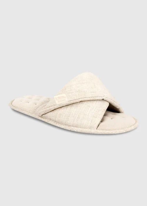 Totes Isotoner Stone Linen Twist Open Toe Slippers - Size 6 Image 3