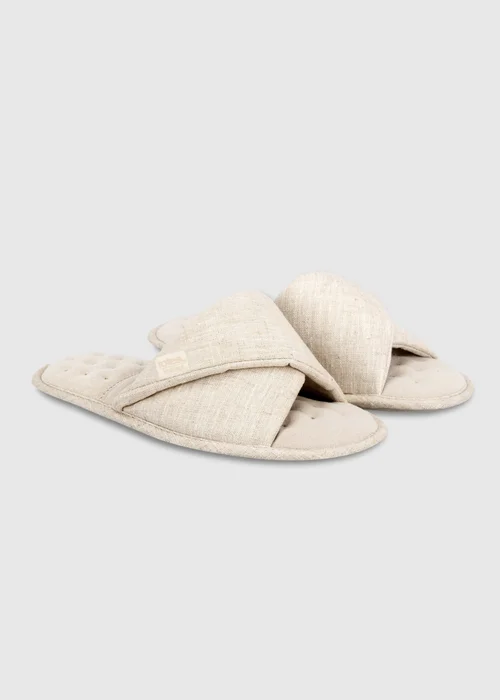 Totes Isotoner Stone Linen Twist Open Toe Slippers - Size 6 Image 2