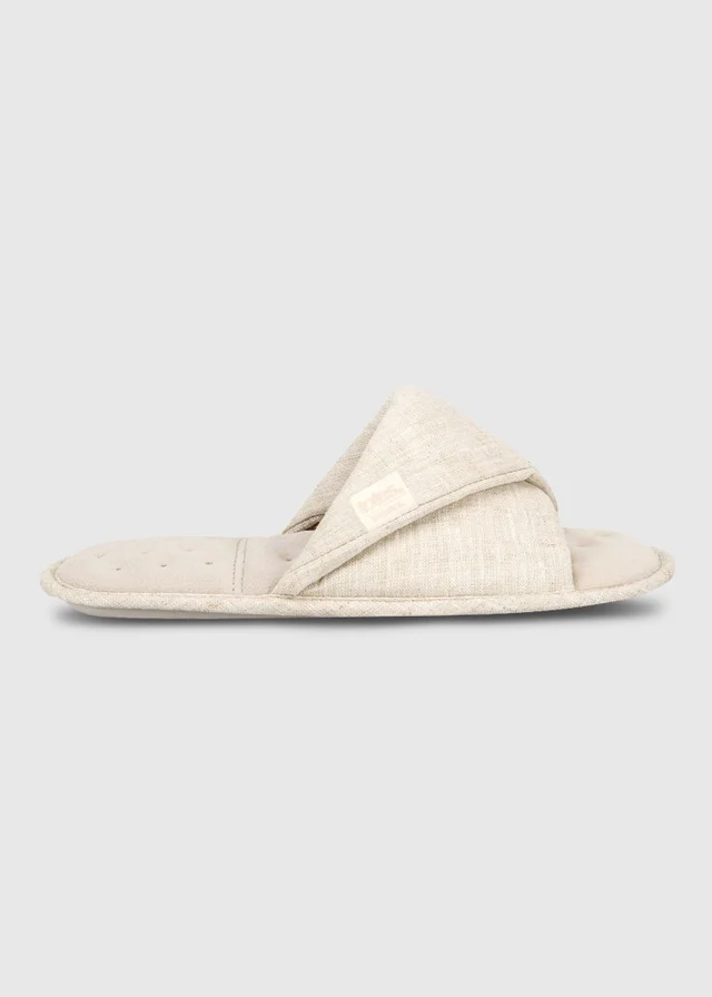 Totes Isotoner Stone Linen Twist Open Toe Slippers