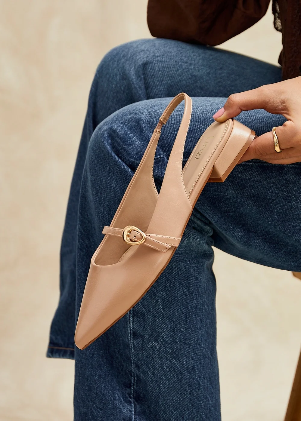 Linzi Align Nude Faux Leather Ballet Flats - Size 6 Image 1