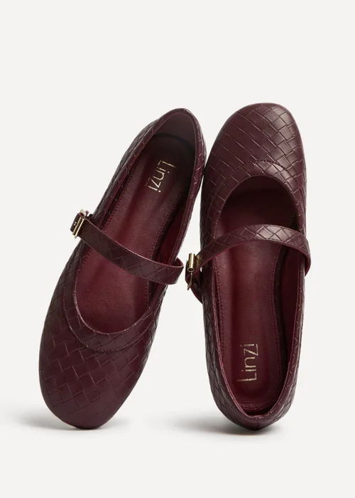 Linzi Routine Burgundy Woven Effect Ballet Flats - Size 5 Image 5