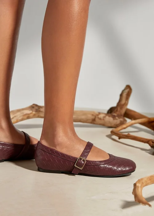 Linzi Routine Burgundy Woven Effect Ballet Flats - Size 5 Image 1
