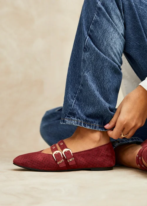 Linzi Rogue Red Ballet Flats With Eyelet Detail - Size 7 Image 1