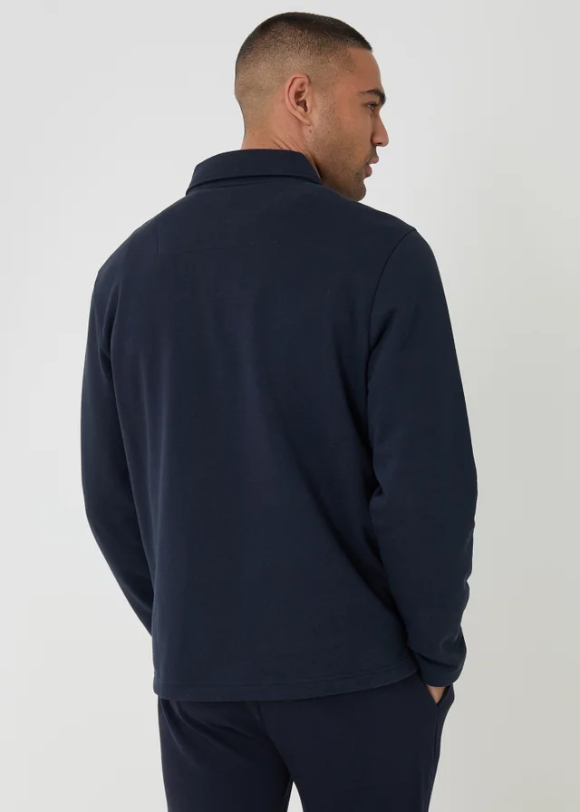 Threadbare Navy Quarter Zip Long Sleeve Polo Sweatshirt