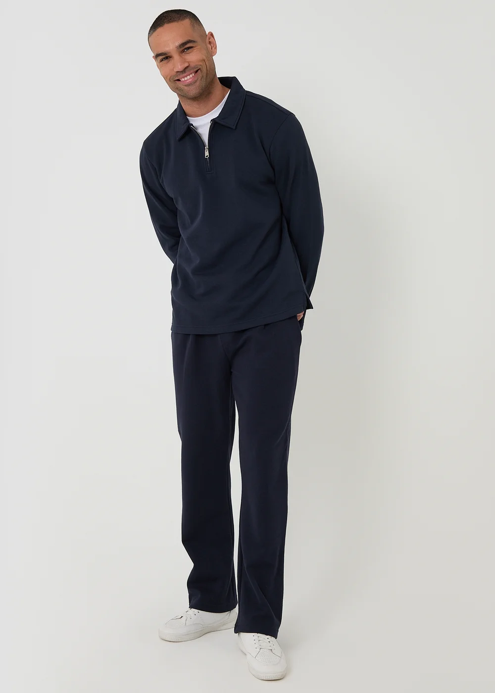 Threadbare Navy Quarter Zip Long Sleeve Polo Sweatshirt - S Image 3