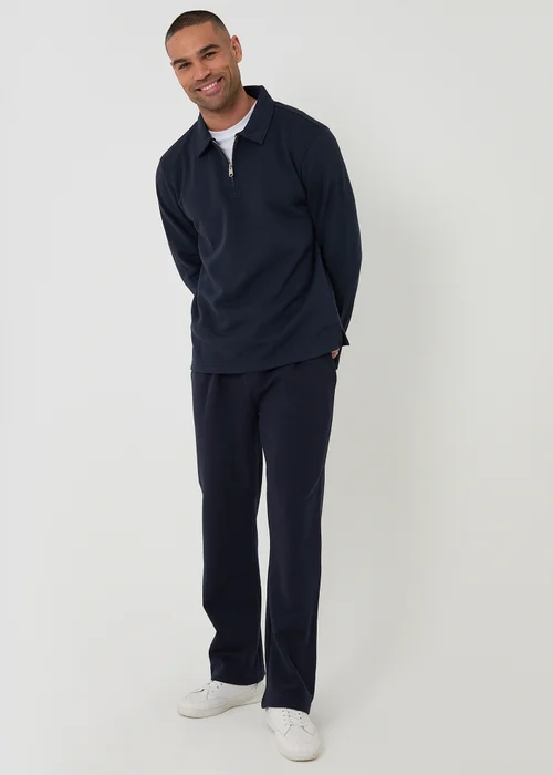 Threadbare Navy Quarter Zip Long Sleeve Polo Sweatshirt - S Image 3