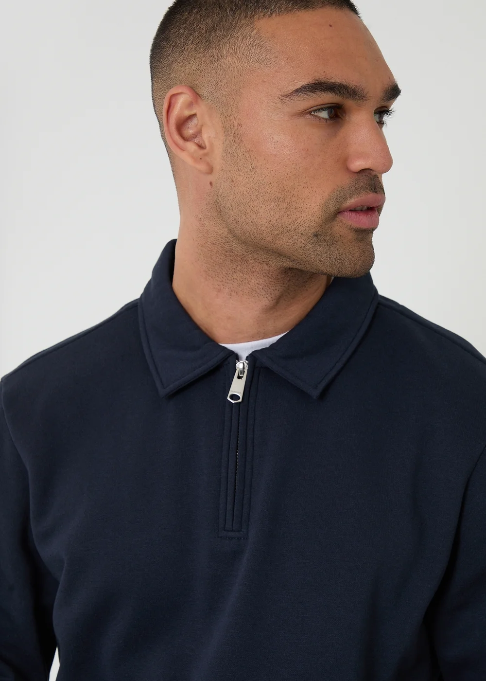 Threadbare Navy Quarter Zip Long Sleeve Polo Sweatshirt - S Image 4