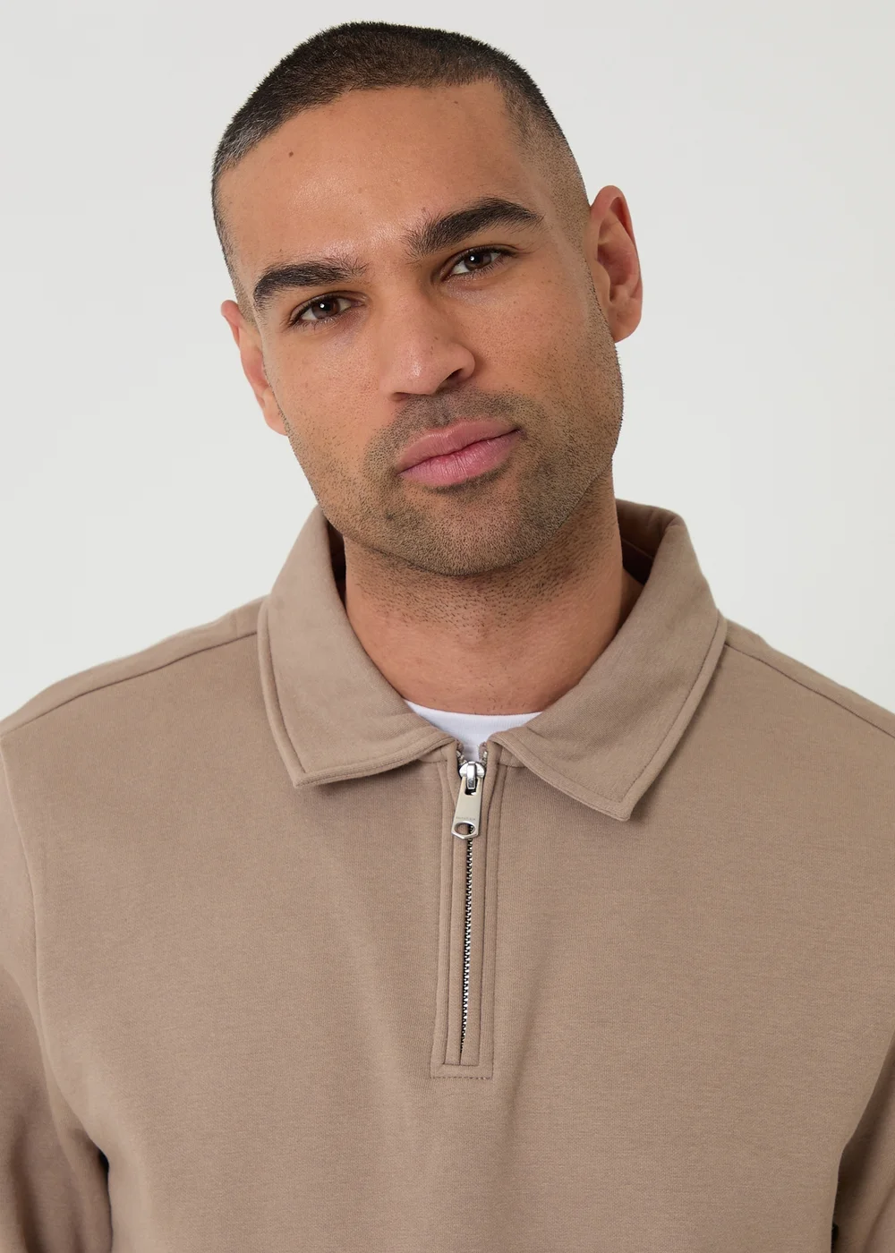 Threadbare Taupe Quarter Zip Long Sleeve Polo Sweatshirt - 2XL Image 4