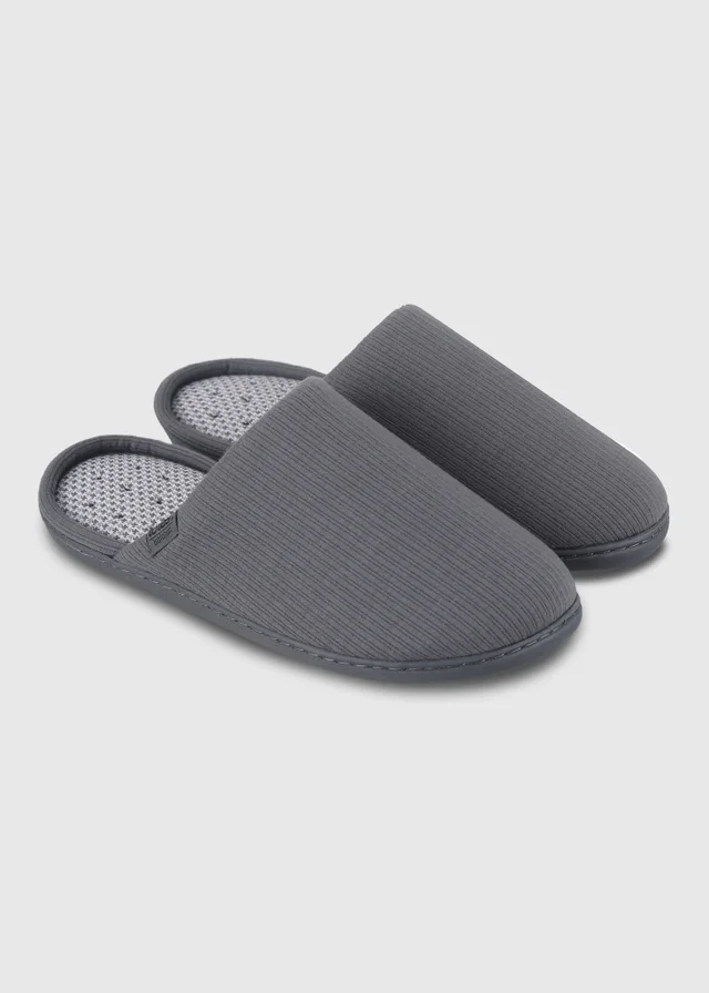Totes Isotoner Grey Ribbed Mule Slippers
