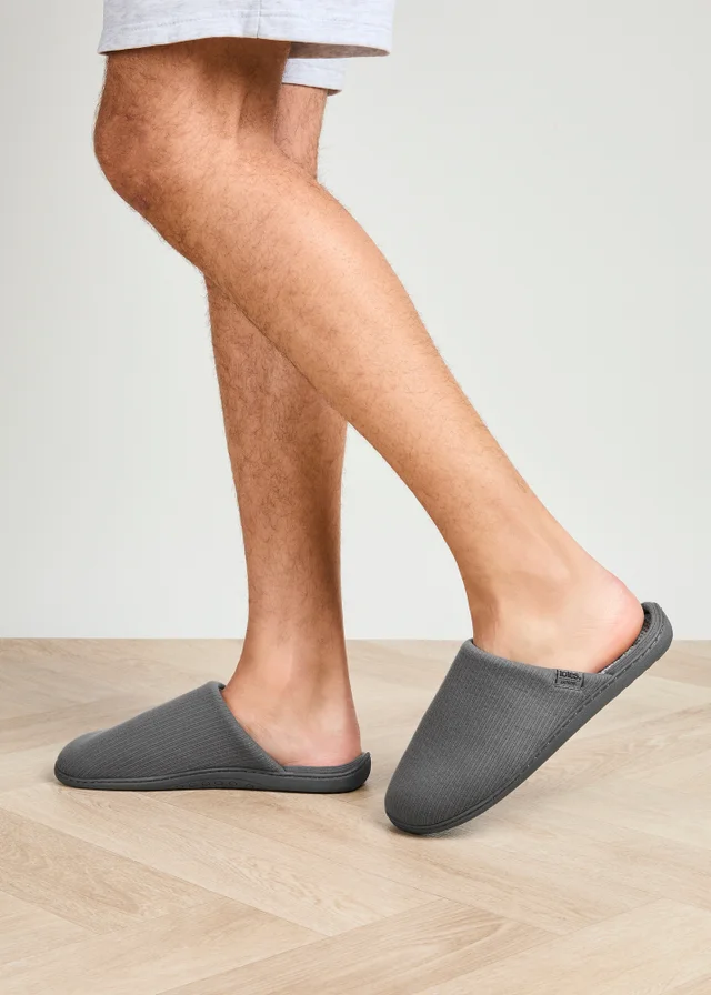 Totes Isotoner Grey Ribbed Mule Slippers