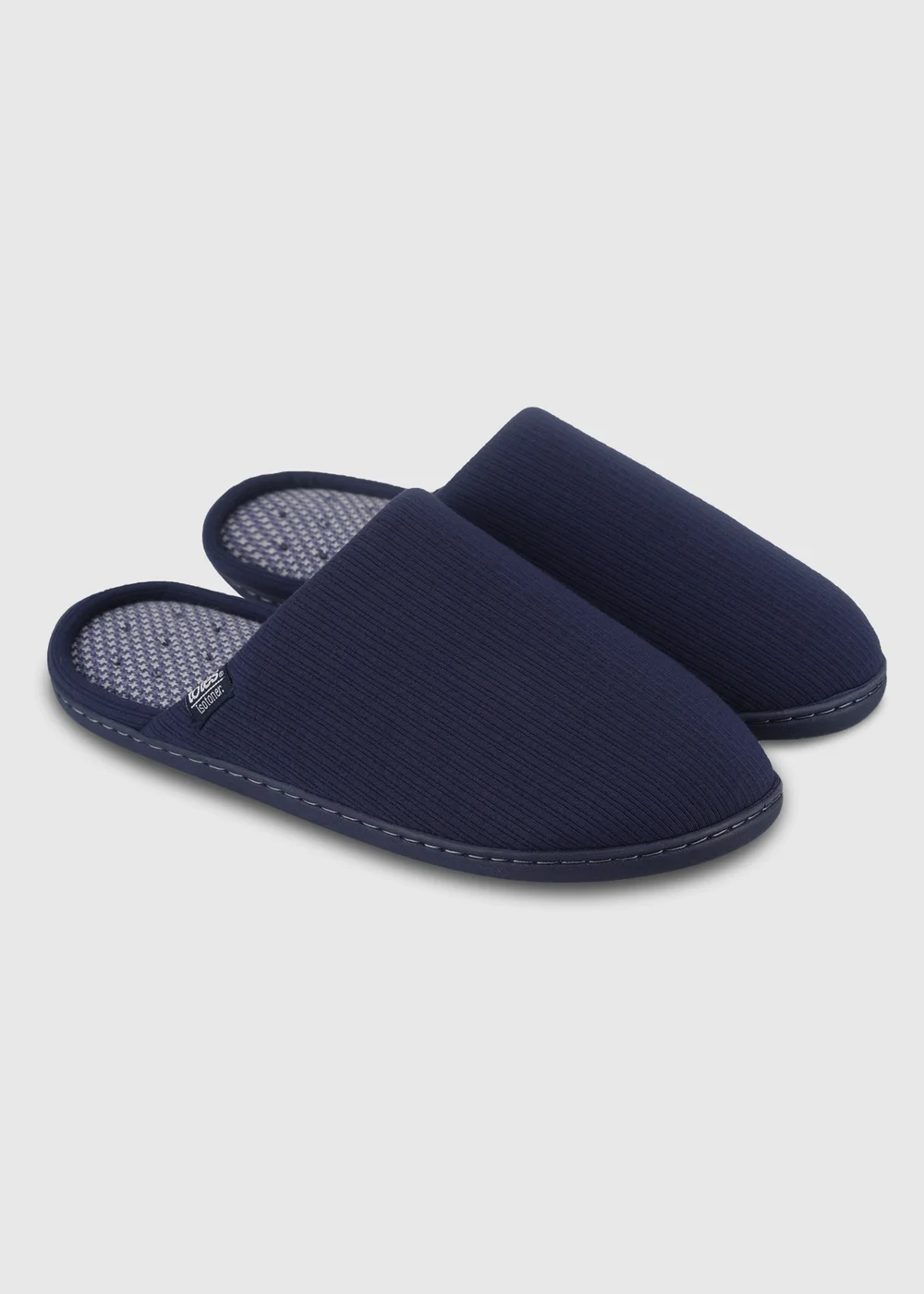 Totes Isotoner Navy Ribbed Mule Slippers - 8 Image 2