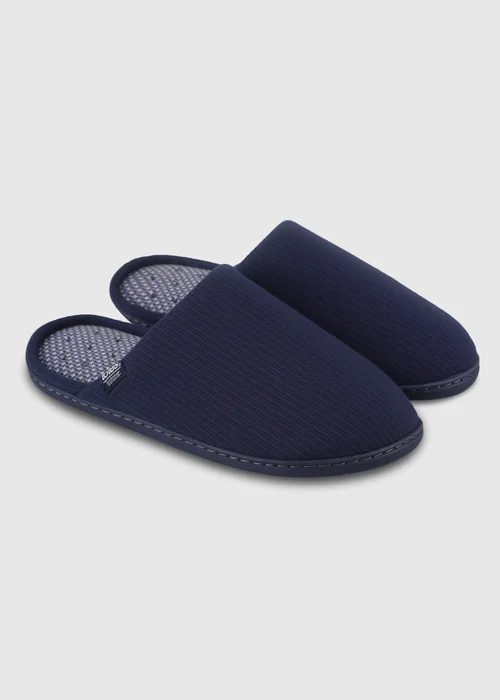 Totes Isotoner Navy Ribbed Mule Slippers - 8 Image 2