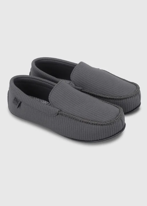 Totes Isotoner Grey Ribbed Moccasin Slippers - 9 Image 2