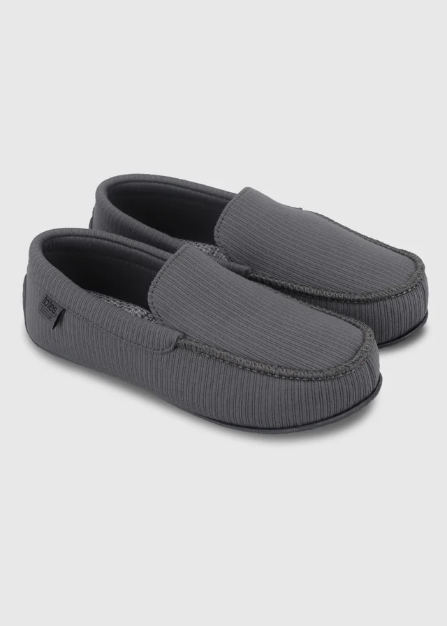 Totes Isotoner Grey Ribbed Moccasin Slippers