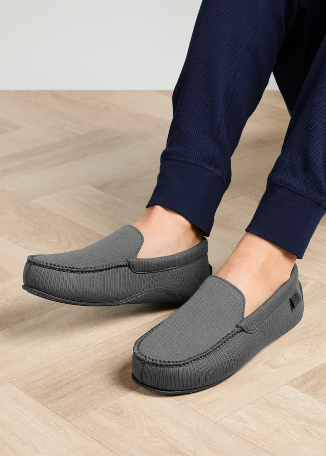 Totes Isotoner Grey Ribbed Moccasin Slippers