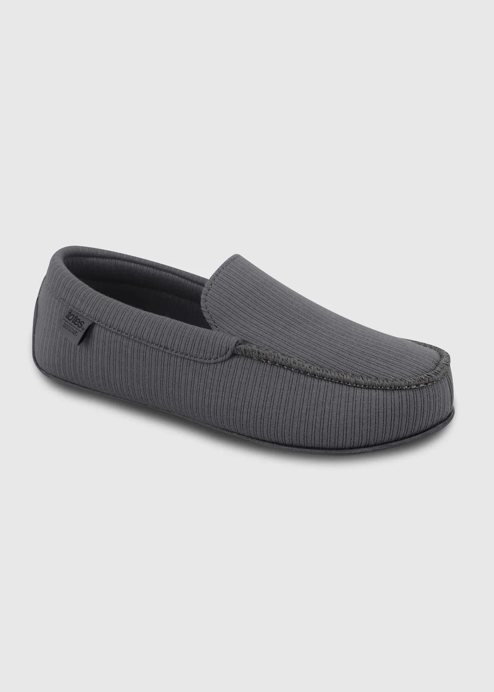 Totes Isotoner Grey Ribbed Moccasin Slippers - 9 Image 3