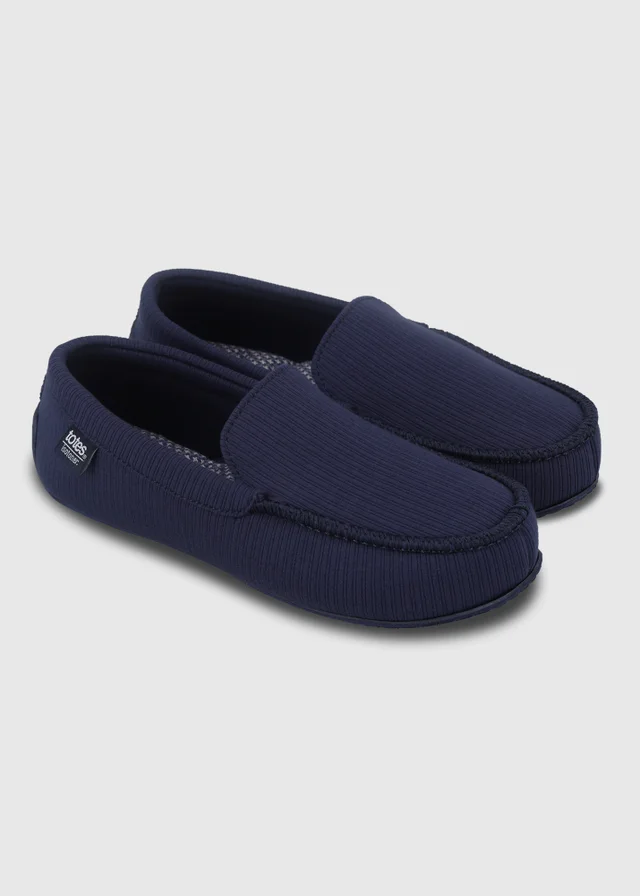 Totes Isotoner Navy Ribbed Moccasin Slippers