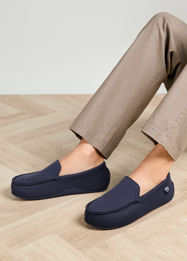 Totes Isotoner Navy Ribbed Moccasin Slippers