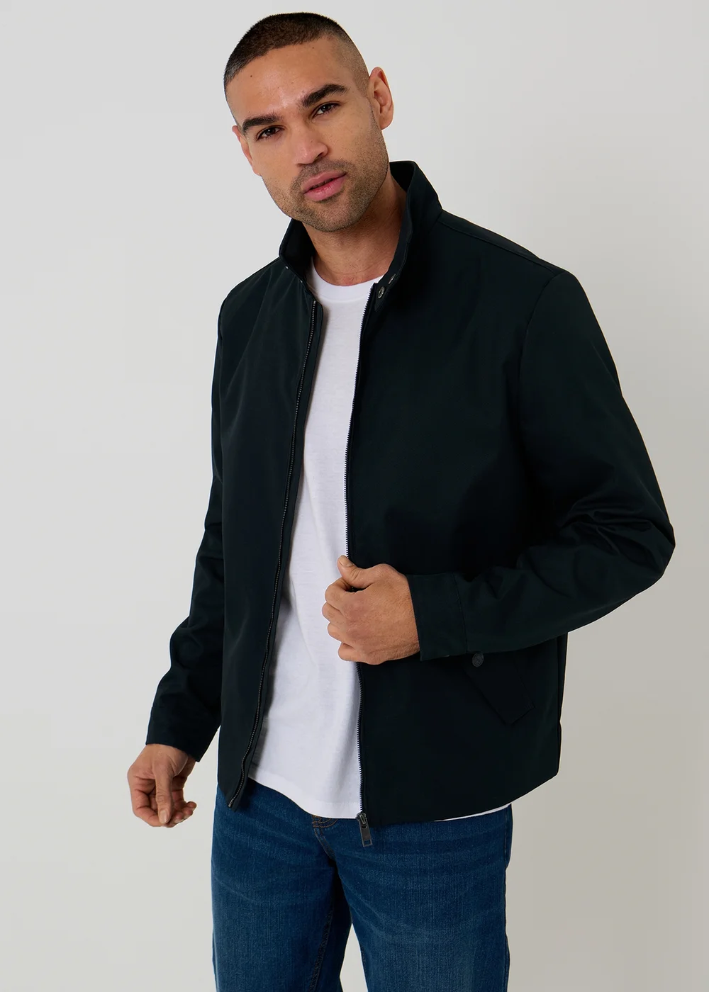 Threadbare Navy Showerproof Zip Up Harrington Jacket - S Image 1
