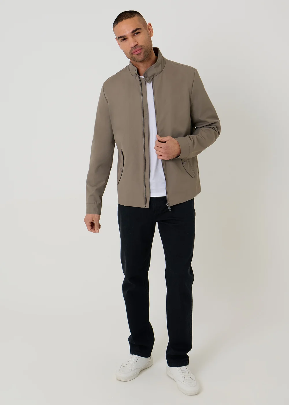 Threadbare Taupe Showerproof Zip Up Harrington Jacket - S Image 3