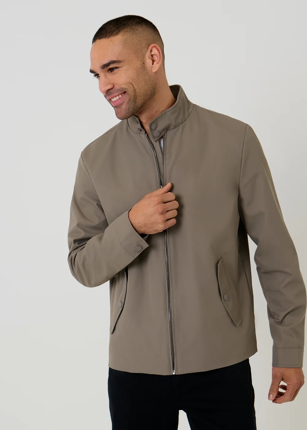 Threadbare Taupe Showerproof Zip Up Harrington Jacket - S Image 4