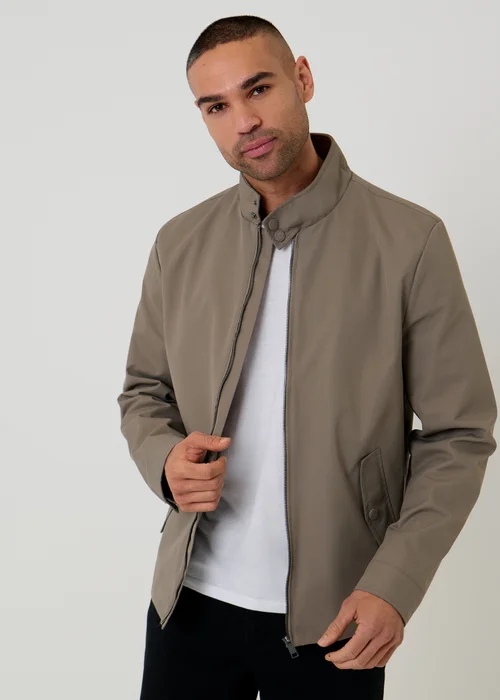 Threadbare Taupe Showerproof Zip Up Harrington Jacket - S Image 1