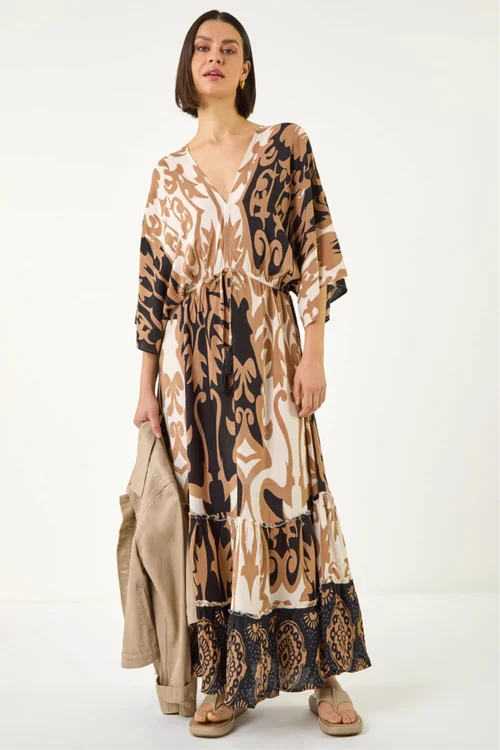 Roman Tan Boho Border Print Maxi Dress - 12 Image 2
