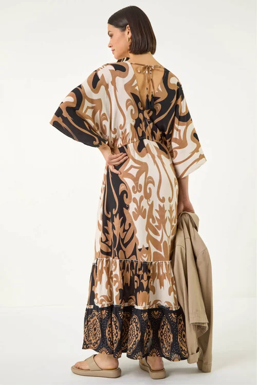Roman Tan Boho Border Print Maxi Dress - 12 Image 3