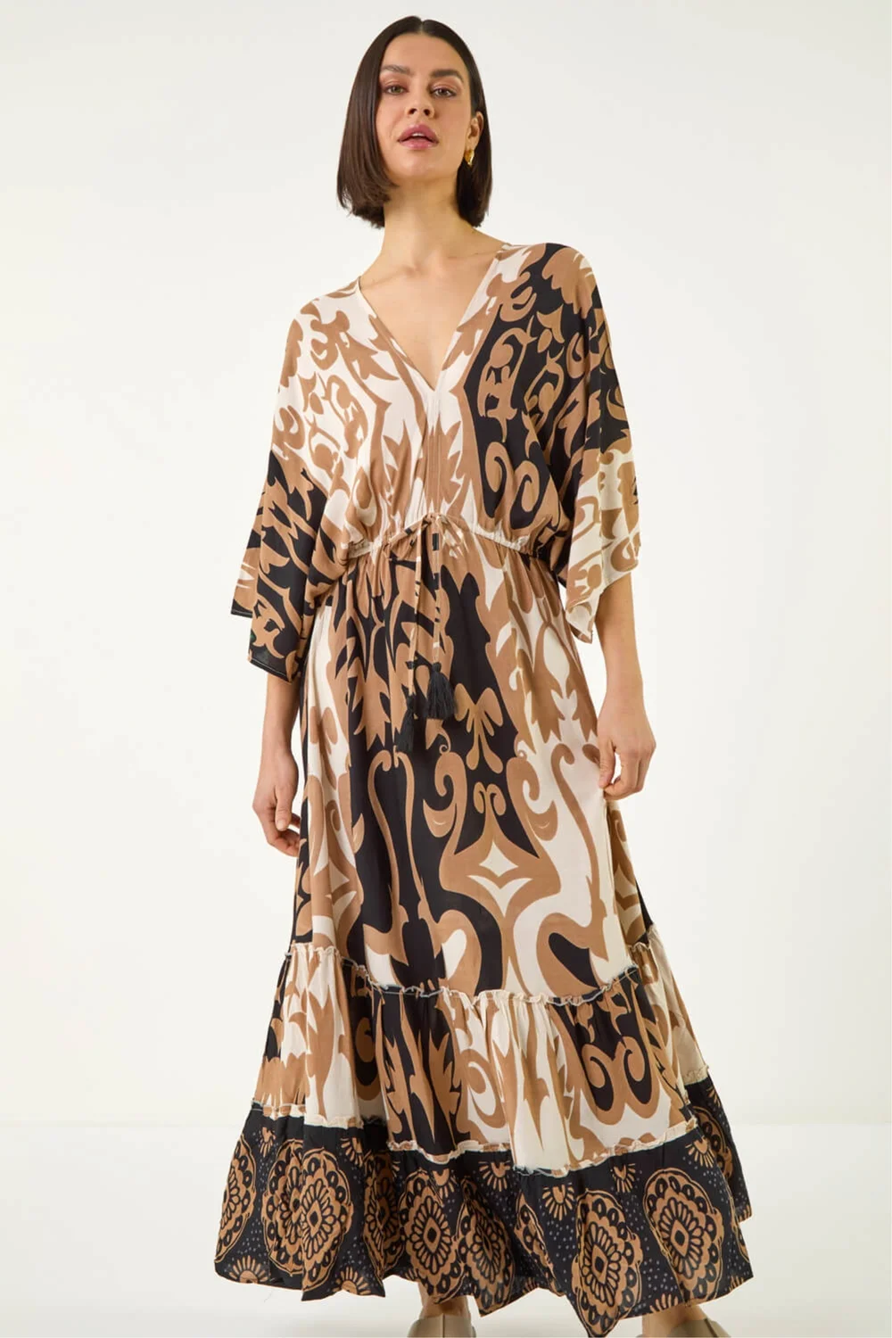 Roman Tan Boho Border Print Maxi Dress - 12 Image 4