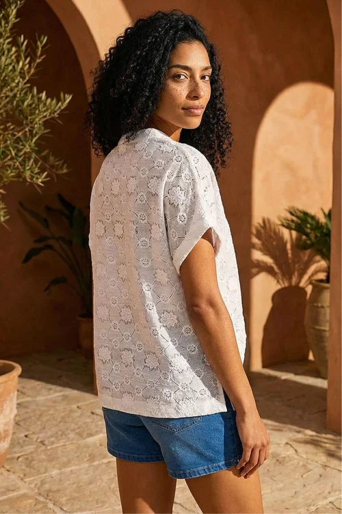 Roman Ivory Textured Stretch Boxy T-Shirt - 20 Image 3