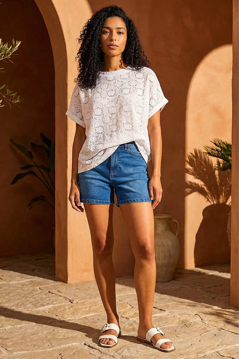 Roman Ivory Textured Stretch Boxy T-Shirt - 20 Image 2
