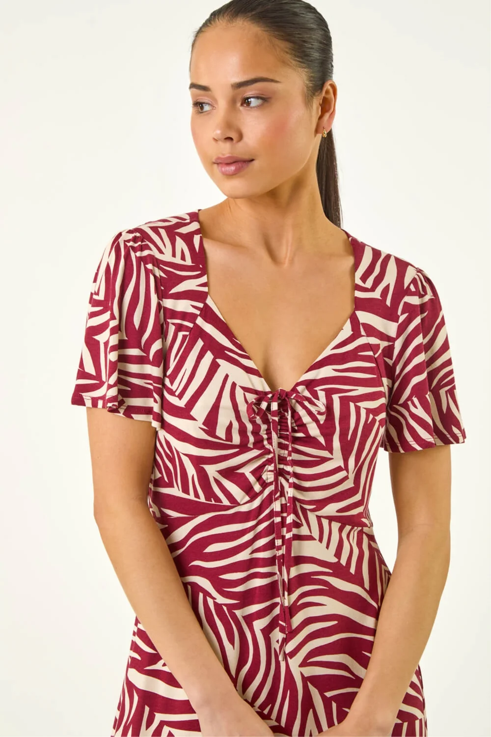 Roman Wine Petite Animal Stretch Gathered Midi Dress - 18 Image 4