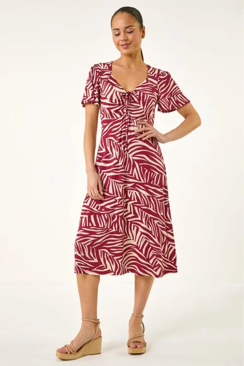 Roman Wine Petite Animal Stretch Gathered Midi Dress - 18 Image 2