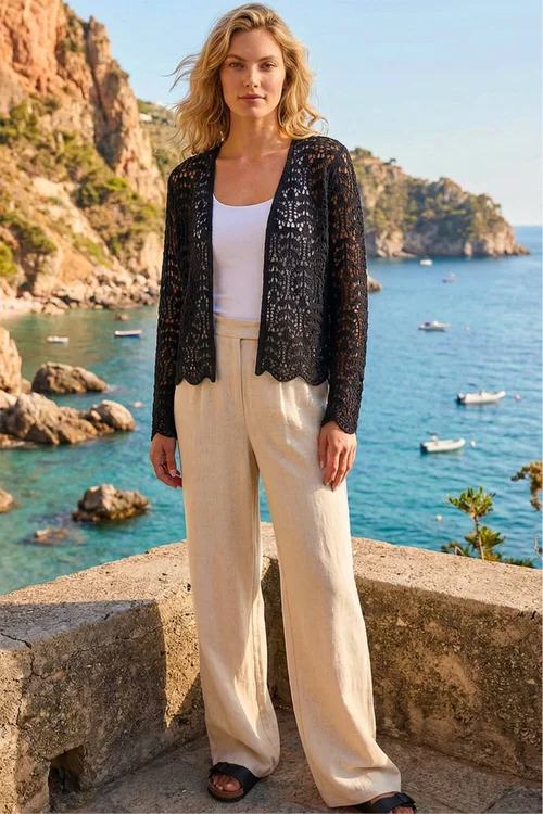 Roman Black Crochet Edge To Edge Cardigan - 16 Image 1