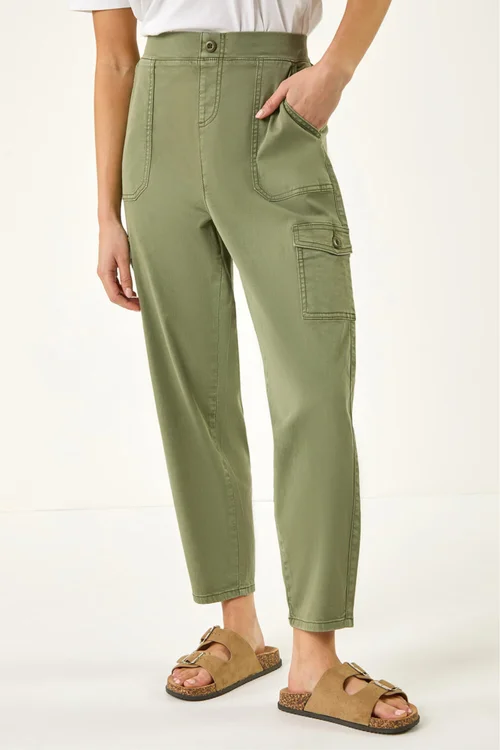 Roman Sage Petite Cotton Cargo Stretch Trousers - 12 Image 4