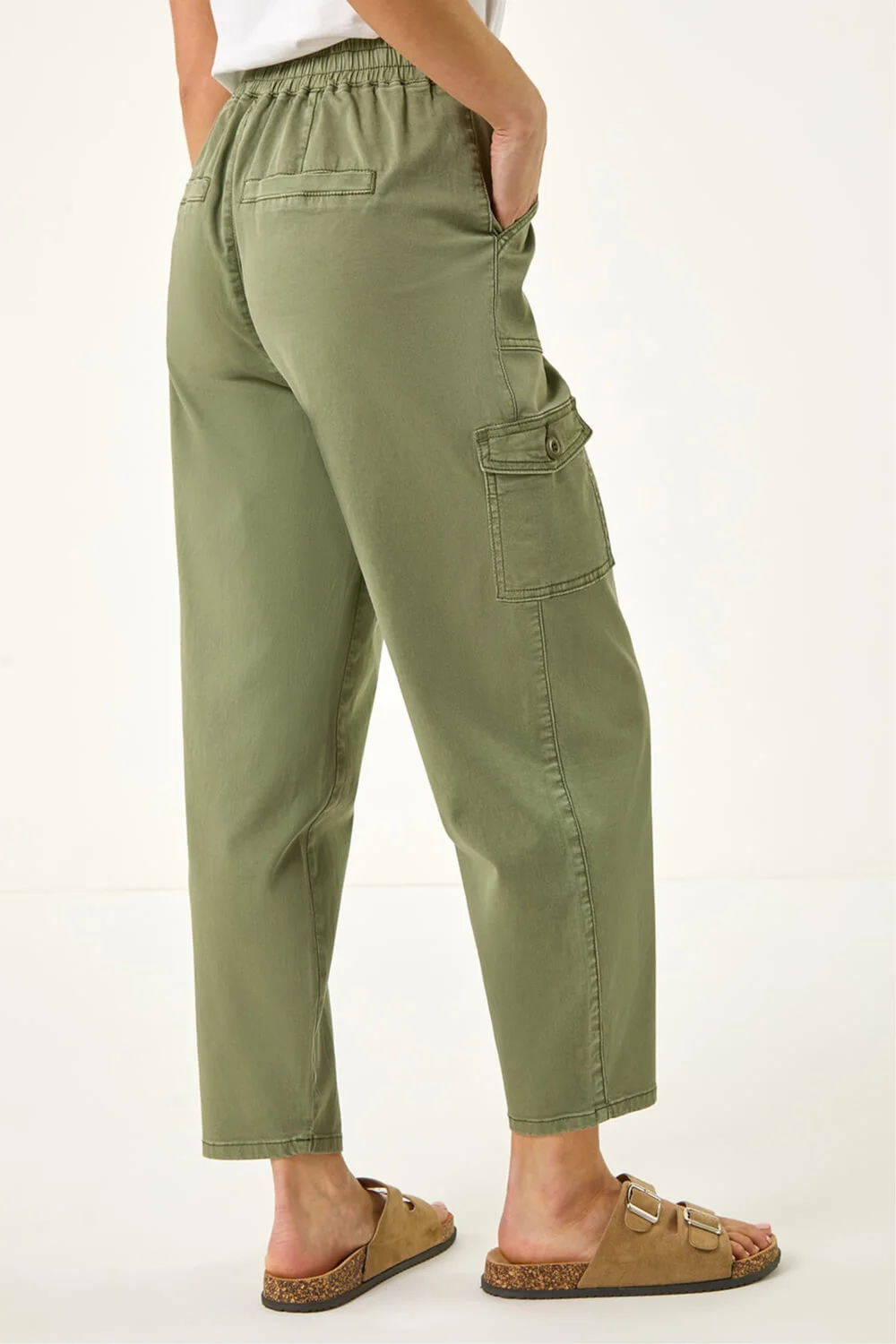 Roman Sage Petite Cotton Cargo Stretch Trousers - 12 Image 3