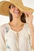Roman White Botanical Embroidery Keyhole Top - 14 Image 1