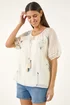 Roman White Botanical Embroidery Keyhole Top - 14 Image 4